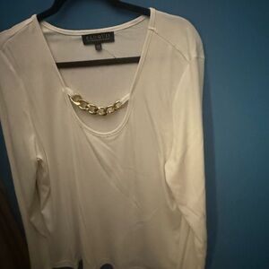 Eloquii White Long Sleeve Top with Gold Chain Accent